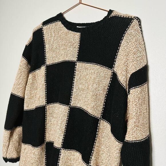 Vintage Paul Harris Black Checkered Shoulder Pad Oversized Sweater size Large - Picture 2 of 8